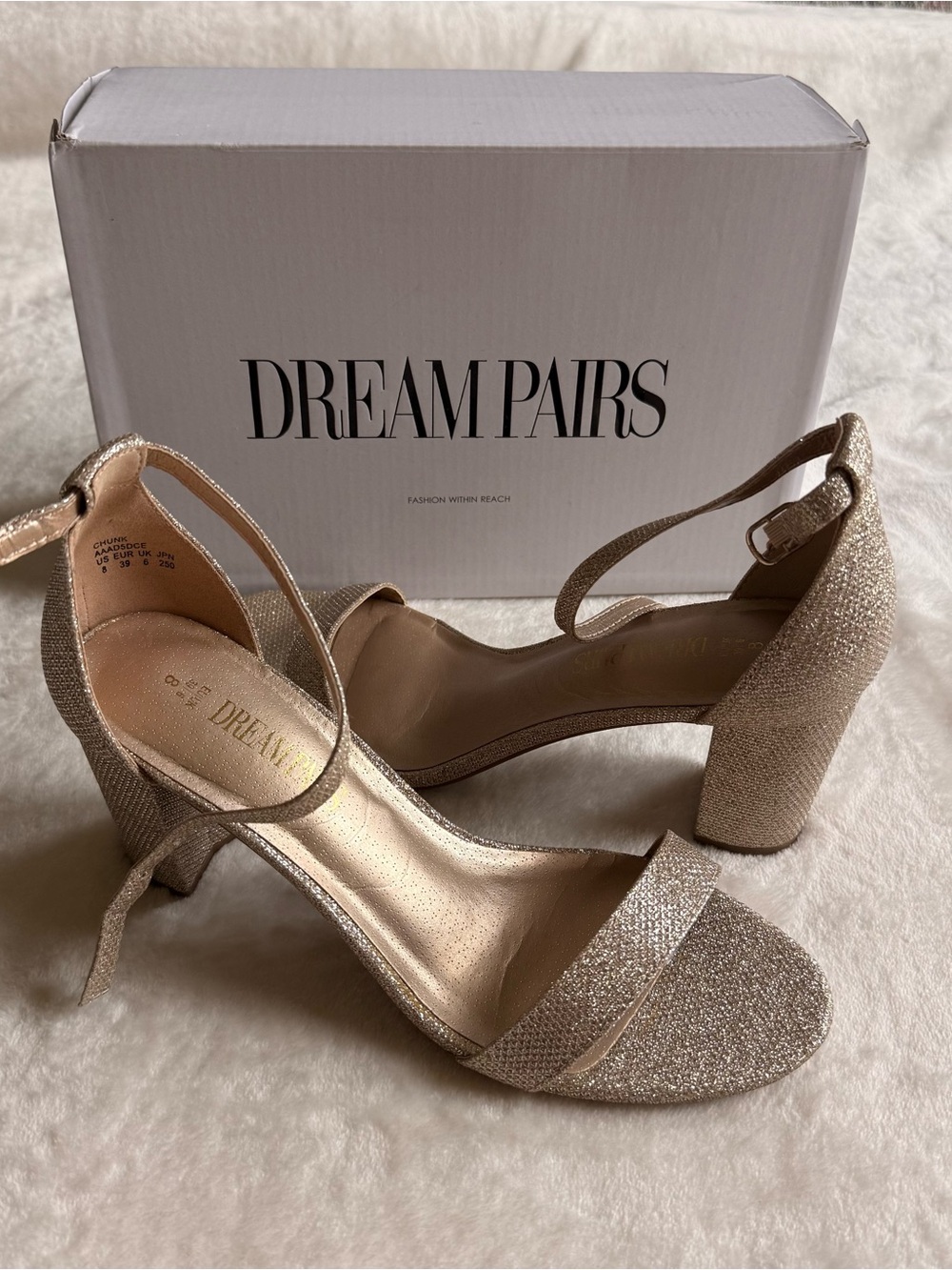 Dream Pairs Women's Glitter Block Heels in Champagne Gold